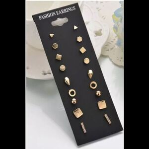 9 Pairs Geo Mod Goldtone Earring Set